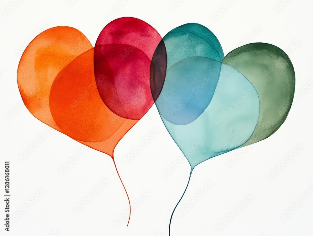 Aufkleber abstract watercolor balloons floating against white backdrop in soft pastel tones with transparent l