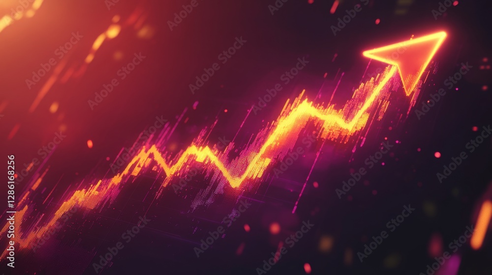 Poster a glowing arrow pointing upwards with a rising stock graph in the background, symbolizing a bull mar