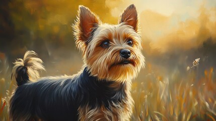 Yorkshire Terrier Dog in Autumn Field Painting