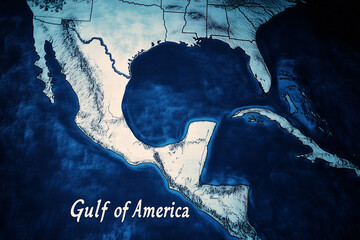The Gulf of America: A cartographic representation of the Gulf of America, illustrating the geography with textured details. This image offers a serene and informative view.