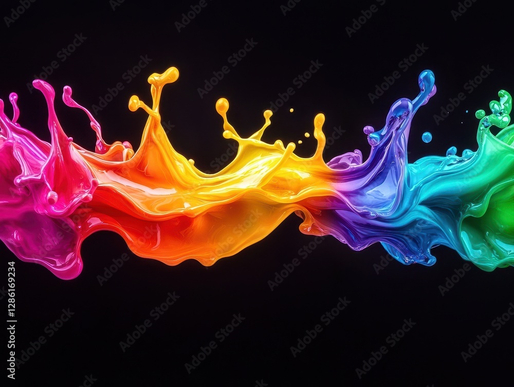 Poster a vibrant splash of colorful paint against a black background, creating an energetic and dynamic vis