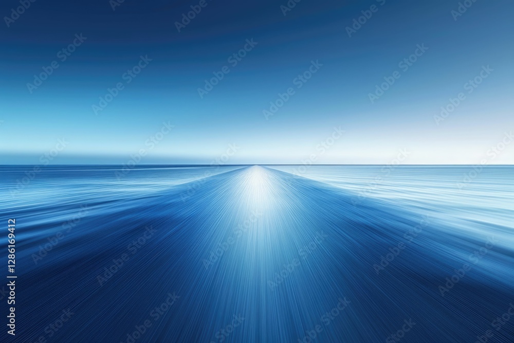 Poster abstract blue ocean landscape with converging lines creating a sense of depth and movement towards a