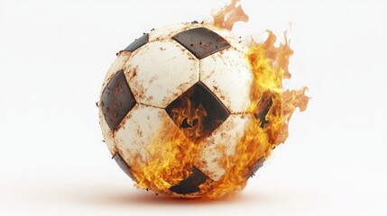 Soccer ball on fire, white background isolated