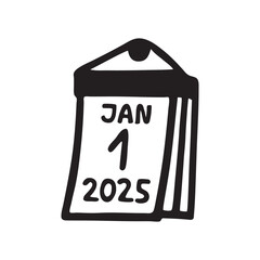 Doodle calendar 1st of month icon or logo hand drawn with black line in freehand style. Vector illustration isolated on white background