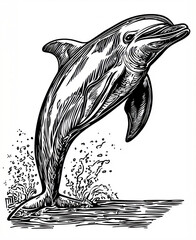 Dolphin 波紋 (Ripples) 線画 with 流線型 (Streamline) 書道筆跡, Ocean-themed Logo Design