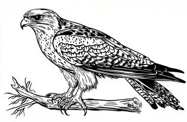 Fototapeta premium Intricate Cartoon Falcon Outline: Stylized Monochrome Vector Art for Creative Prints, Decor, and Projects with Transparent Background