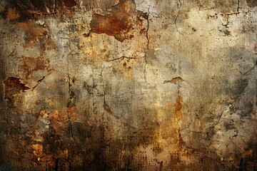 Fototapeta premium A textured background image showing a heavily damaged and aged wall with cracks and discoloration.