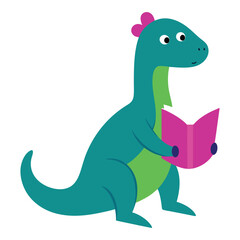 Obraz premium Cute dinosaur read book vector cartoon illustration isolated on a white background.;