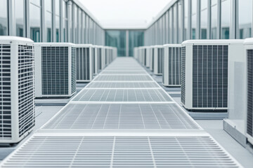 Obraz premium Installing rooftop air conditioning units urban industrial technology insights