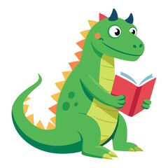 Fototapeta premium Cute dinosaur read book vector cartoon illustration isolated on a white background.;