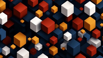 Obraz premium Abstract 3D Render: Red, White, and Gold Cubes on a Dark Background AI Generated