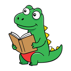 Cute dinosaur read book vector cartoon illustration isolated on a white background.;