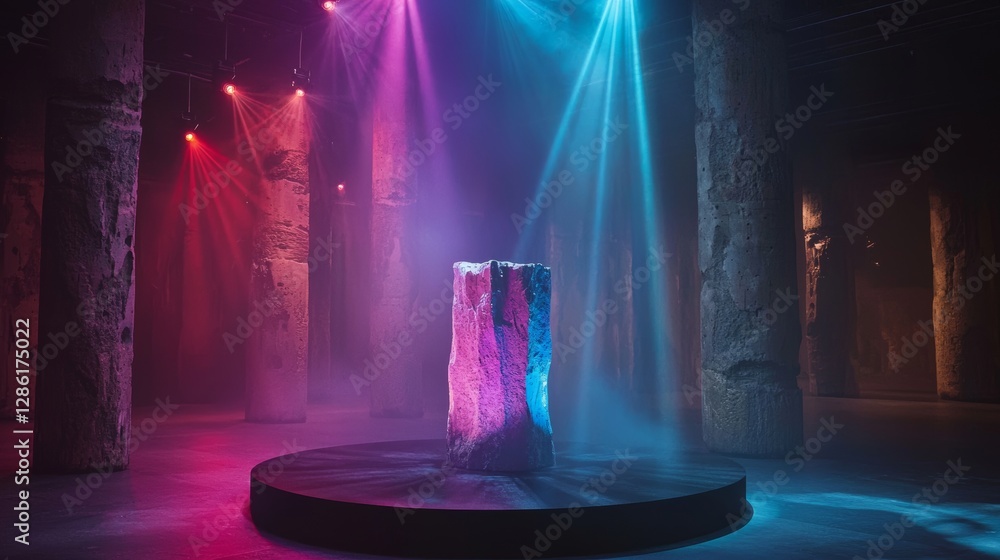 Aufkleber the 3d render depicts an abstract background with red and blue laser rays. a bright projector shines