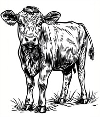 Fototapeta premium Dynamic Cartoon Cow Graphic: Bold Detailed Farm Animal Art for Apparel, Merchandise, and Creative Designs with Transparent Background for Versatile Applications