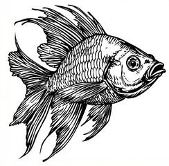 Fototapeta premium Creative Tropical Fish Silhouette Outline: Premium Monochrome Sketch for Artistic Projects, Branding, and Marine Decor with Transparent Background