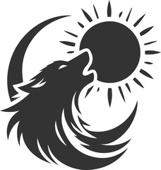 A wolf howling at a solar eclipse animal silhouette vector