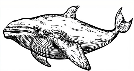 Fototapeta premium Bold Black-and-White Whale Illustration: Precision Vector Art for Sea-Inspired Apparel and Creative Decor Designs