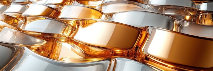 Abstract gold and silver metallic wave texture.