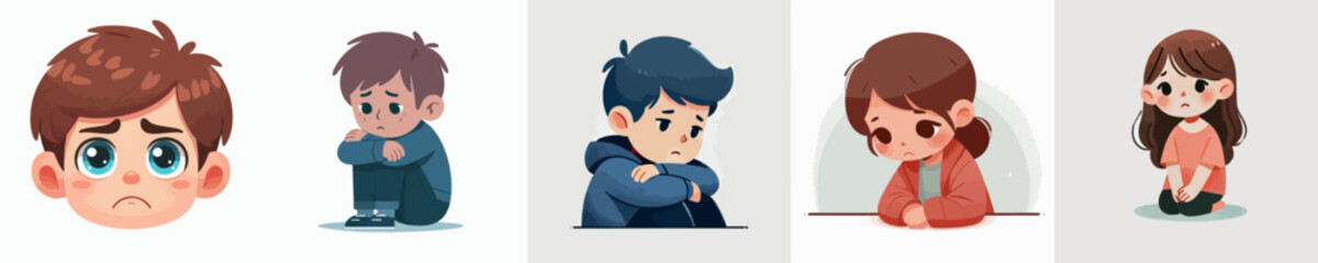Vector of a gloomy and daydreaming child