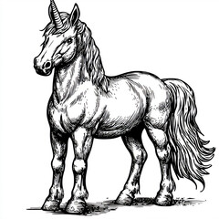 Bold Unicorn Sketch: Striking Monochrome Design for Logos, Illustrations, and Fantasy Artwork with Transparent Background