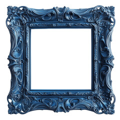 Sophisticated Square Dark Blue Baroque Frame with Elegant Details &ndash; PNG Transparent Background