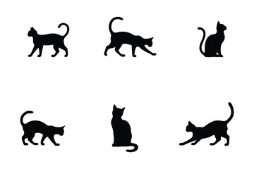 Elegant Cat Silhouettes &ndash; Sitting, Standing, Stretching  Playing