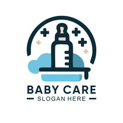 Baby care logo with minimalist design premium vector