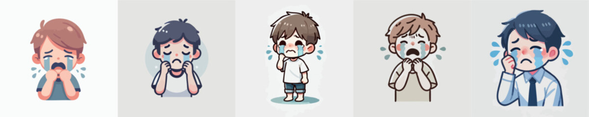 Vector collection of a child crying and sobbing