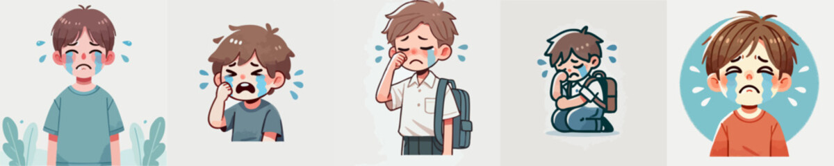 Vector collection of a child crying and sobbing