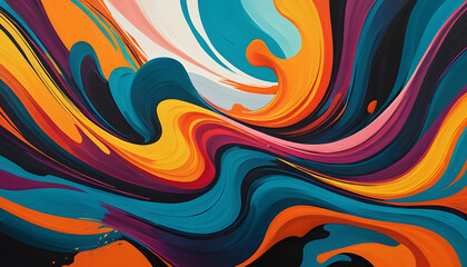 Abstract painting, vibrant colors, flowing shapes, dynamic composition, high contrast,digital art