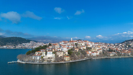 Fototapeta premium Aerial view of the city of Kastoria and Lake Orestiada in north Greece.