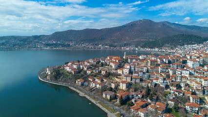 Obraz premium Aerial view of the city of Kastoria and Lake Orestiada in north Greece.