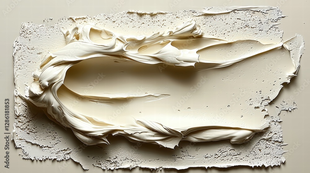 Poster Subtle piece of white paint dropped on a smooth beige canvas surface creating a textured effect