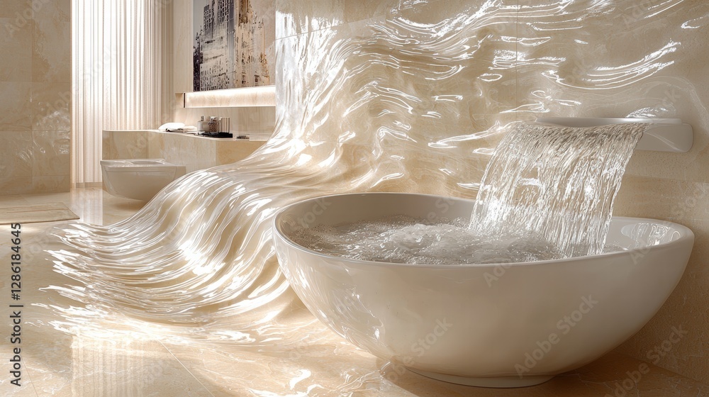 Poster a white bowl capturing water flowing gently from its edge creating a serene scene