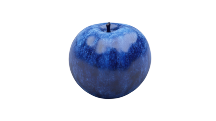 Unique blue apple with glossy finish displayed against plain background in a creative art setting