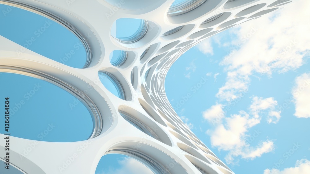 Aufkleber futuristic architecture with abstract design and blue sky overview