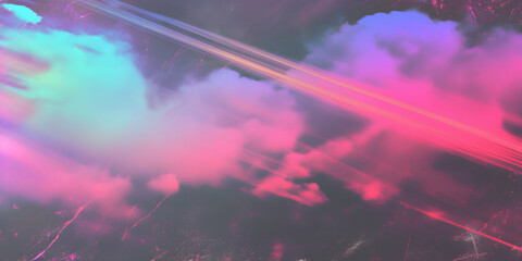 Fototapeta premium Dusted, scratched Holographic Abstract Multicolor Backgound, Trend Design Pink, Cyan, and Purple Glow, noise, grain, small dust artifacts. Suitable for overlays, posters, flyers, covers, banners, etc