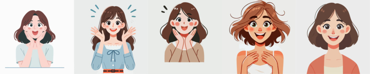 Vector collection of surprised and happy people