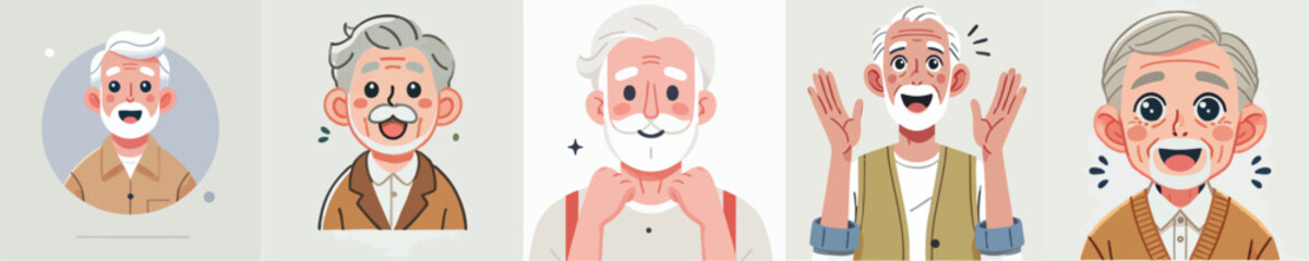 Vector collection of surprised and happy grandparents