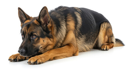 German Shepherd Dog Lying Down Studio Shot White Background Canine Pet Animal Portrait