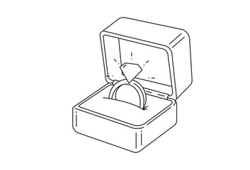 Jewellery Box vectors, jewelry box complete with diamond ring inside. Line style, illustration of opening jewelry box, for wedding and valentine event. eps vector