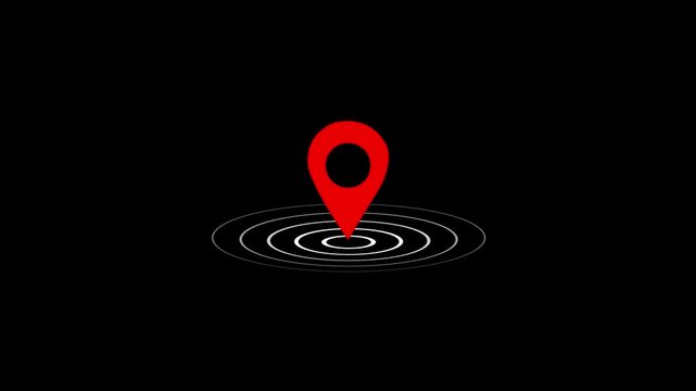 GPS location pointer animated and locator icon ,on the black background .Location indicator and location icon animation. GPS icon .map pin animation concept. GPS location pointer animated icon.