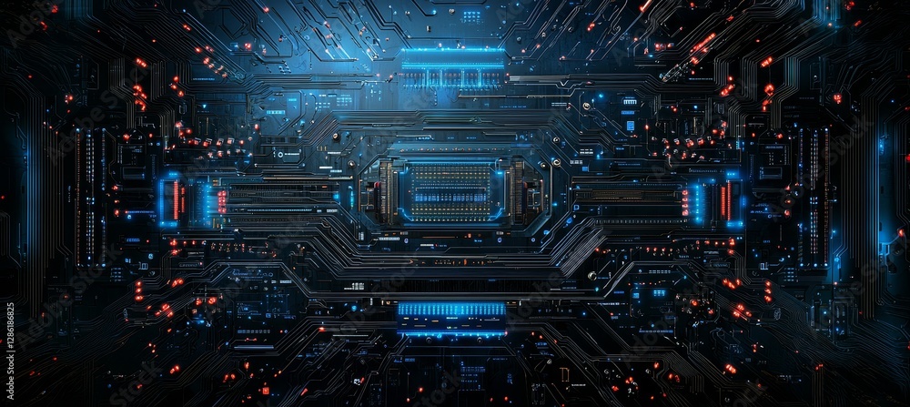 Poster quantum computer concepts on a modern technology circuit board texture background, with large data p
