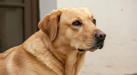 Golden Labrador Retriever Dog Portrait Close Up Light Brown Fur Outdoors