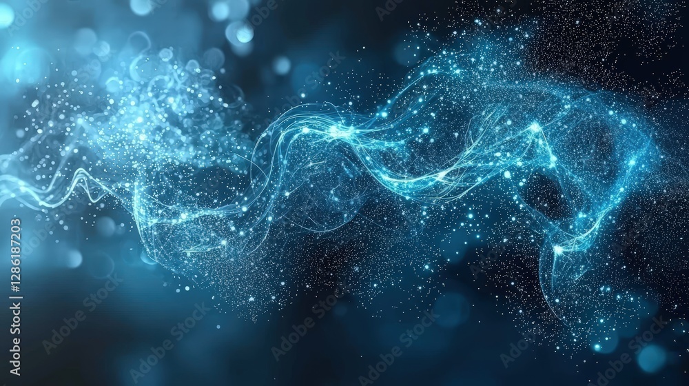 Poster artistic blue abstract background with global map design spreading across the canvas