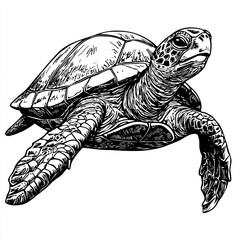 Fototapeta premium Creative Sea Turtle Silhouette Outline: Premium Monochrome Sketch for Artistic Projects, Branding, and Marine Decor with Transparent Background