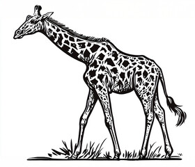 Fototapeta premium Minimalist Giraffe Vector Illustration: Isolated Monochrome Art for Wildlife Packaging and Global Merchandise