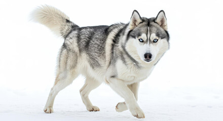 Majestic Siberian Husky Dog Walking in Winter Snow Canine Portrait