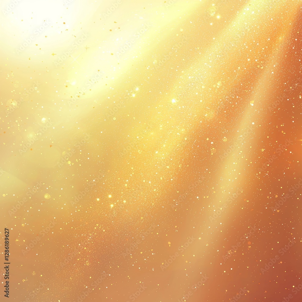 Poster an explosion of sparkles and rays, with a golden light flare effect adorned with stars and glitter, 