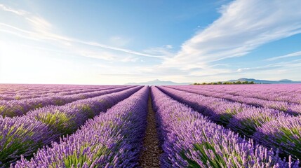 Obraz premium Elegant Lavender Field with Soft Gentle Hues Under Blue Sky